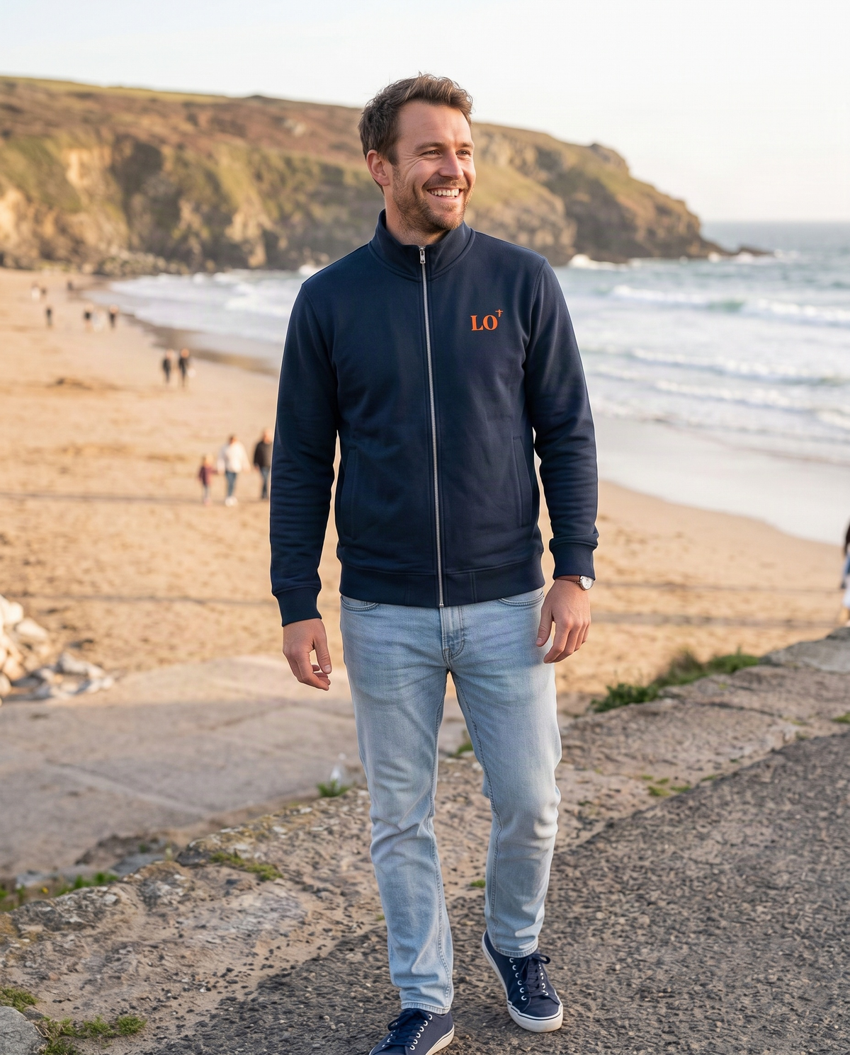 Sweat Homme zippé Lorient LO Bleu Marine et Orange