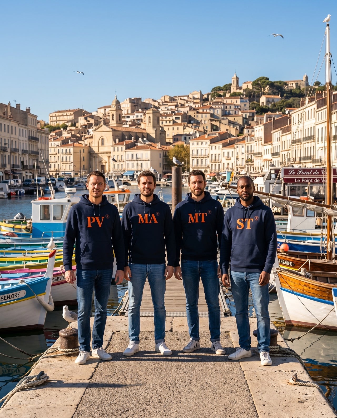 Sweat Marseille MA bleu marine - orange - quartier iodé