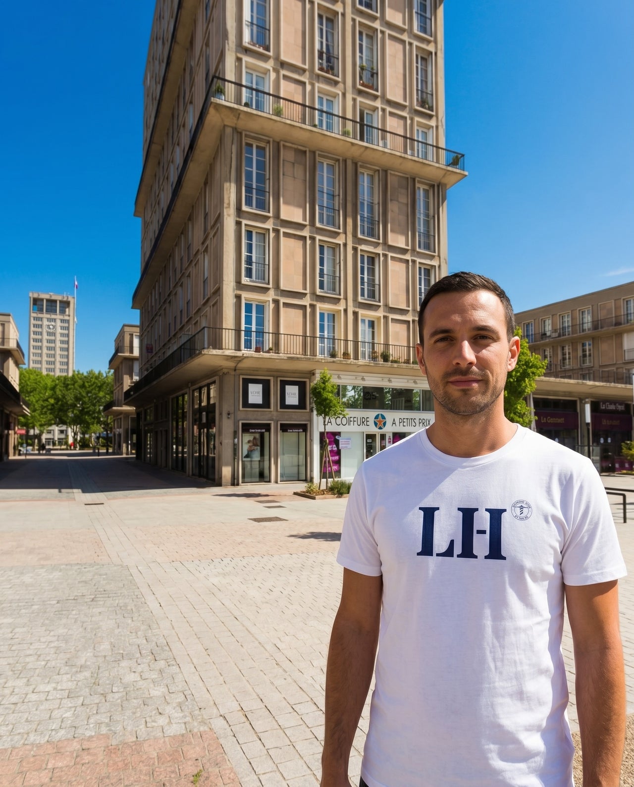 T-shirt Le Havre LH- Blanc et Bleu Marine